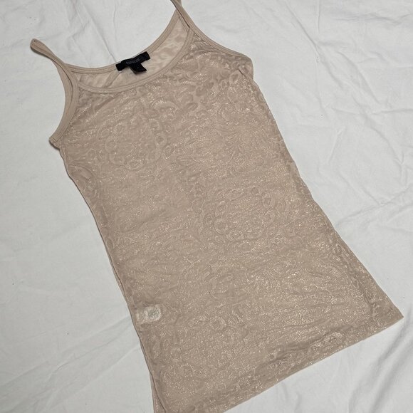 Y2K Express Sheer Burnout Metallic Print Pattern Golden Tank Top Cami Camisole - Picture 1 of 7